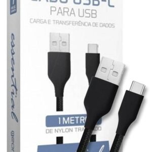 Cabo C3Tech USB Tipo C 2.0 2m 3A Preto - CB-C20BK
